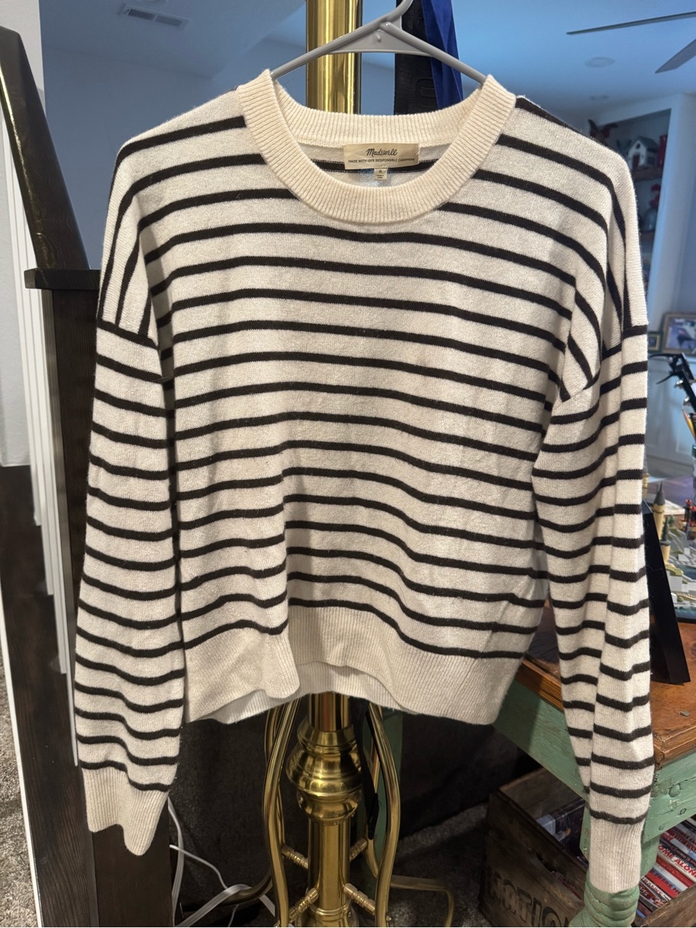 Madewell Cream and brown Striped Scoop-Neck Sweater